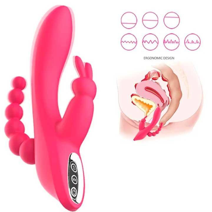 Вагінально-анальний вібратор Super Rebbit 3в1 12 режимів Фуксія Вінниця - фото 8