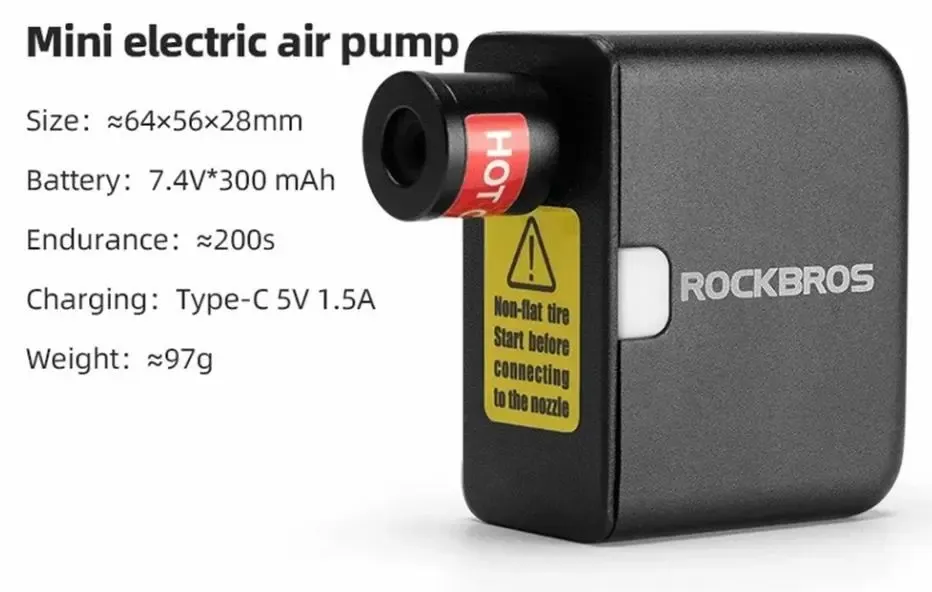 Портативный электрический насос ROCKBROS AS1 Mini с высоким давлением, с наконечником для вентиля FV/AV, для дорожных и горных велосипедов Коломыя - изображение 3