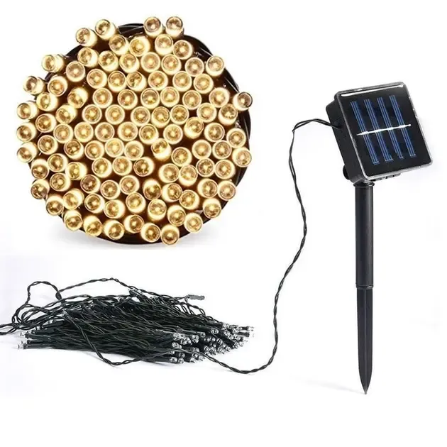 Гирлянда нить на солнечной батарее 1500 LED 150 м черный провод желтый Коломия - фото 1