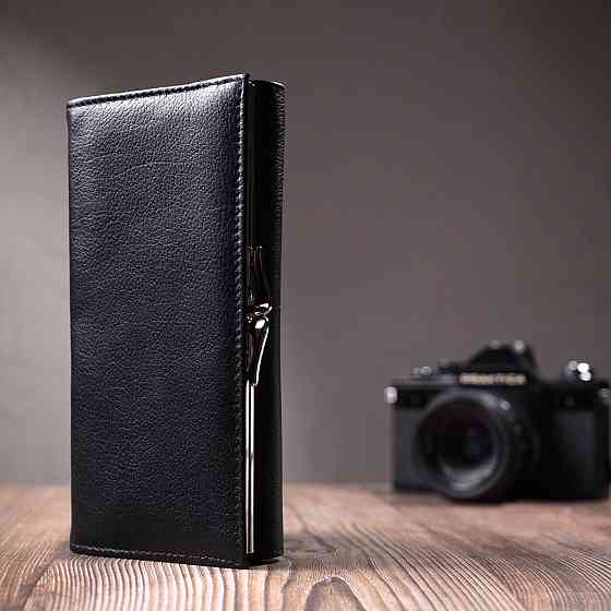 Добротное женское портмоне с карманом для монет из натуральной кожи ST Leather 22691 Черный Киев
