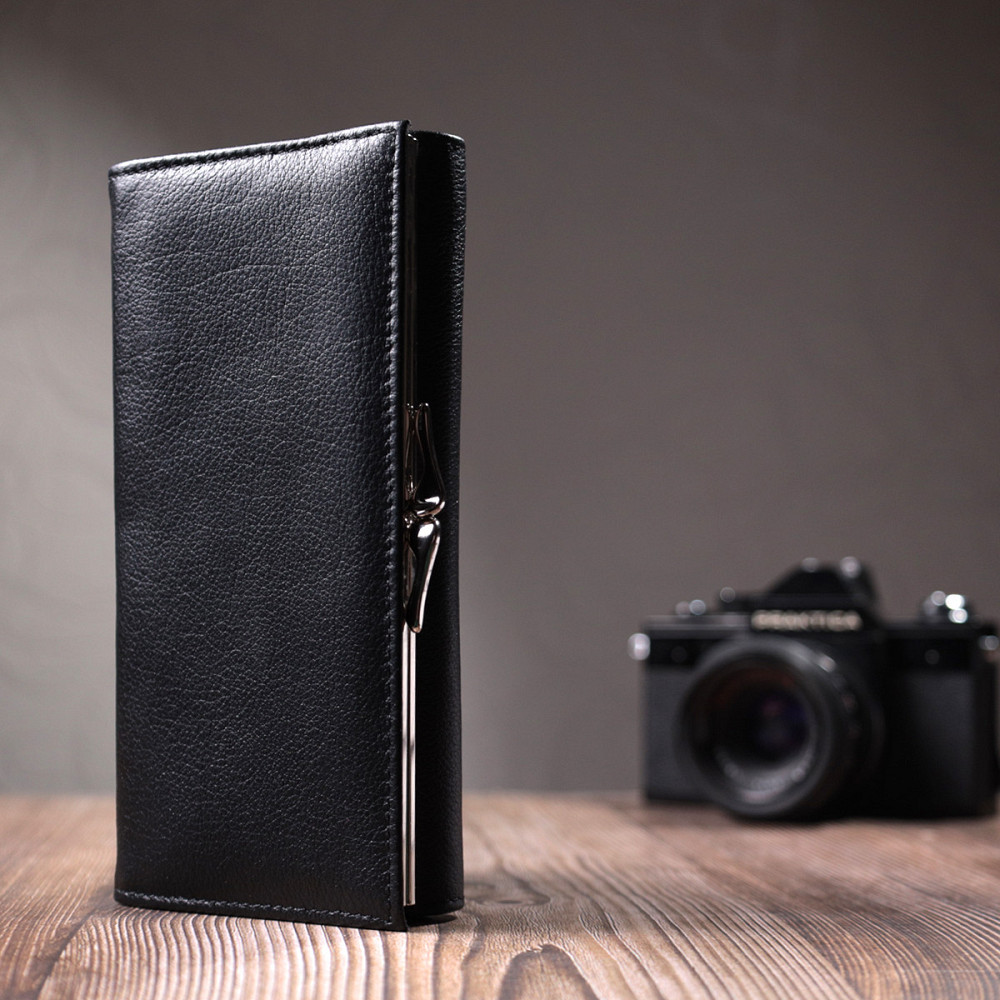 Добротное женское портмоне с карманом для монет из натуральной кожи ST Leather 22691 Черный Киев - изображение 2