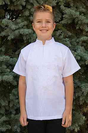 Вышиванка для мальчиков с коротким рукавом, льняная, белая топ Киев