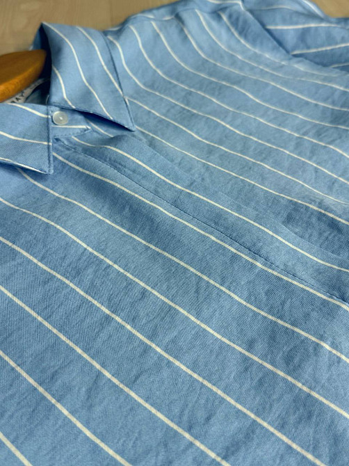 Сорочка жіноча Mix Ray 4447 укорочена з кишенею у тонку смужку блакитна, блакитний, M Київ - фото 5