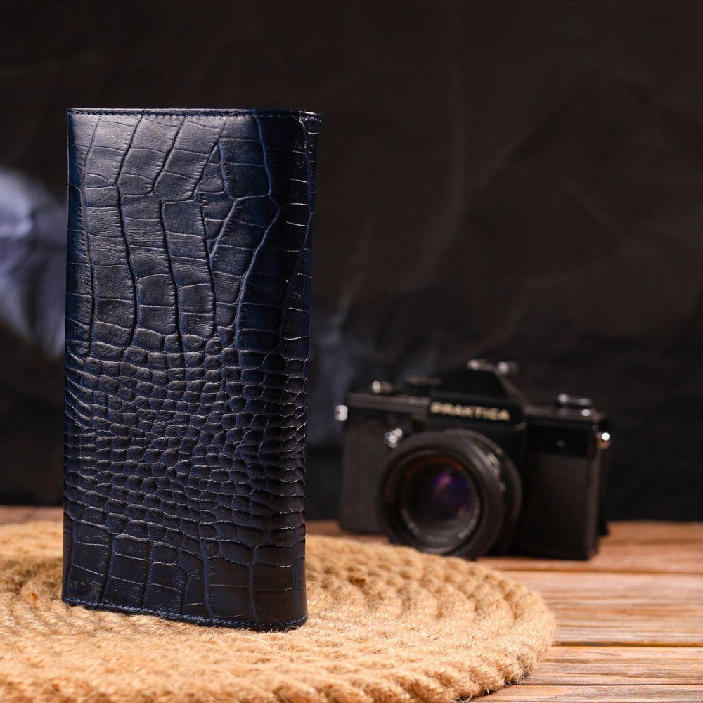 Надежный женский кошелек с монетницей из натуральной фактурной кожи Синий (CANPELLINI) Киев - изображение 3