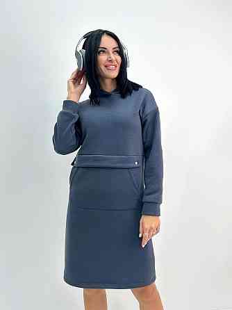 Тепле плаття-худі на флісі "Solo" оптом | Норма і батал 46-48, Графіт Київ