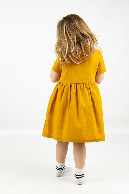 Платье для девочек, летнее льняное с вышивкой, горчичное топ Киев - изображение 3