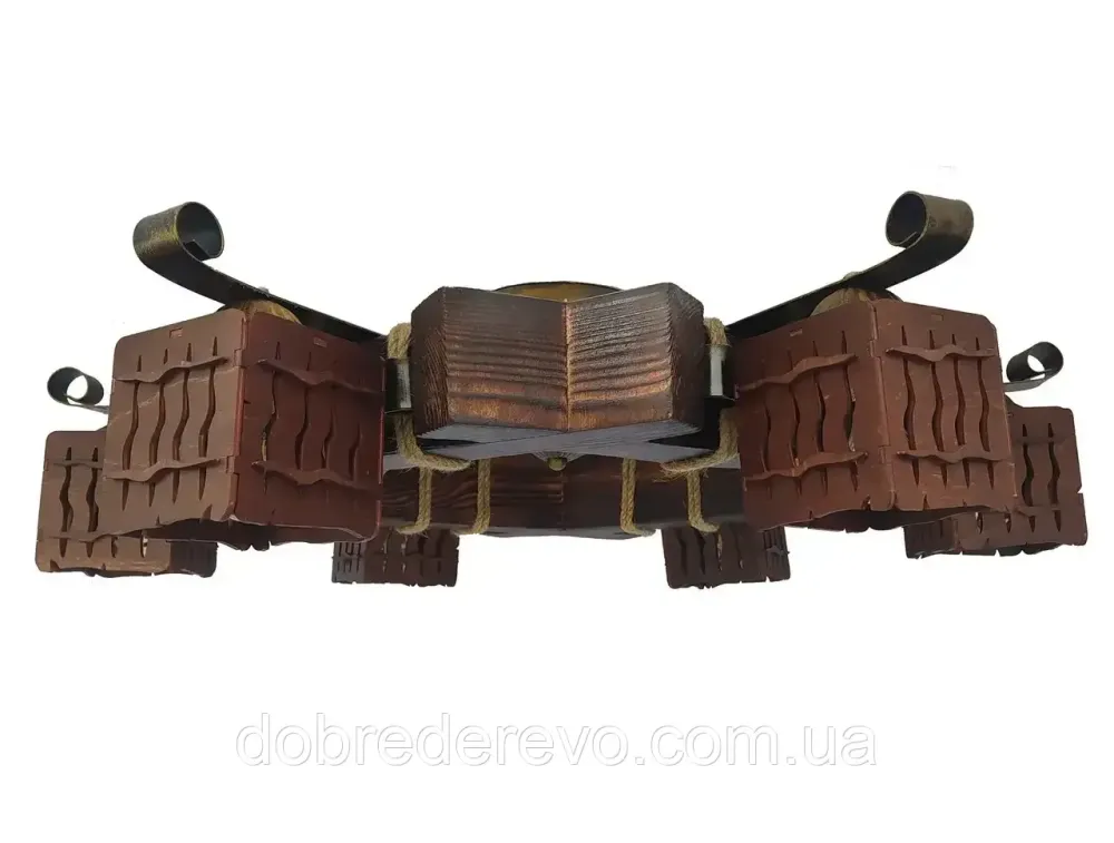 Люстра дерев'яна потолочна шестигранна на 6 плафонів 75х75 см еліт Вижниця - фото 3