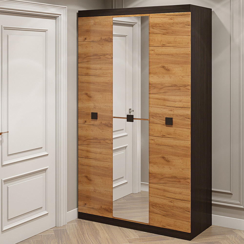 Шафа 3-х дверна Еверест Соната-1200 з дзеркалом венге темний + дуб крафт золотий (DTM-2637) Дніпро - фото 2