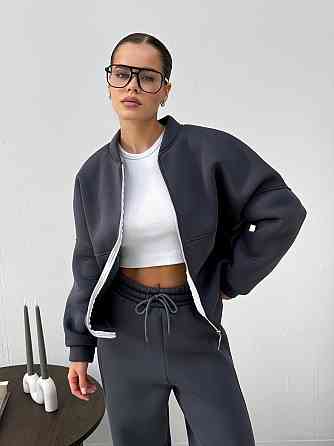 Жіночий теплий костюм-двійка з широкими штанами Графітовий 42/46 Харків