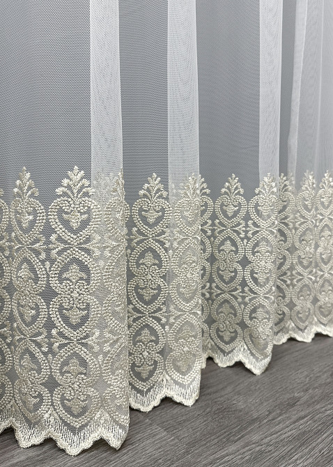 Тюль VR-Textil 1633т Грек-сітка з вишивкою та люрексом колір Молочний з бежевим 300х270 см (42-0594) Київ - фото 7