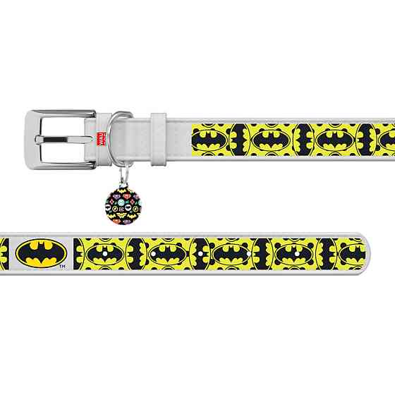 Нашийник для собак шкіряний WAUDOG Design з QR паспортом, малюнок "Бетмен4", XL, Ш 35 мм, Дов 46-59 см, білий Київ