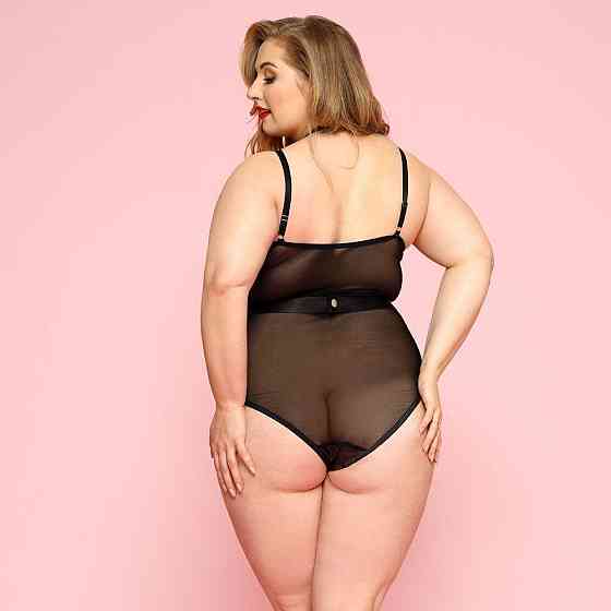 Сексуальне боді JSY «Пристрасна Лорейн» Plus Size Black, люверси, стрепи, екошкіра, шнурівка Sex Aura Київ