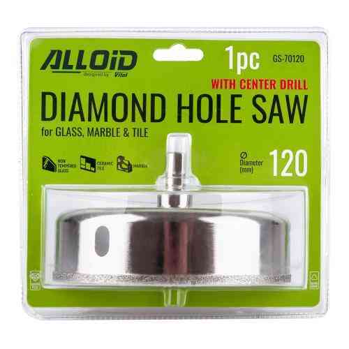 Свердло корончате алмазне по склу та кераміці 120мм з центрувальним свердлом Alloid Одеса