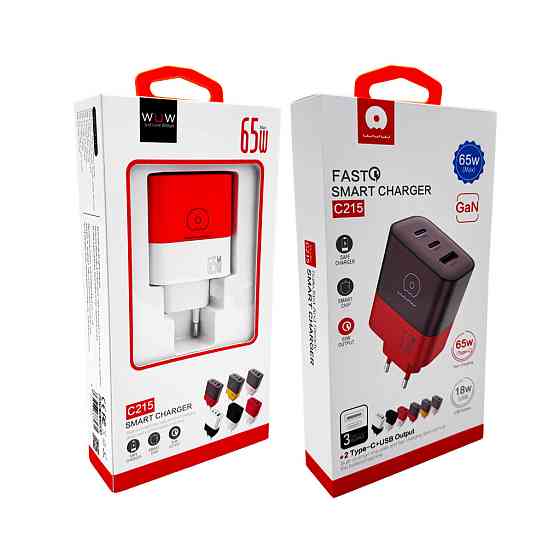 Зарядное устройство WUW-C215 65W с 2 USB-C и USB-A бело-оранжевое Киев