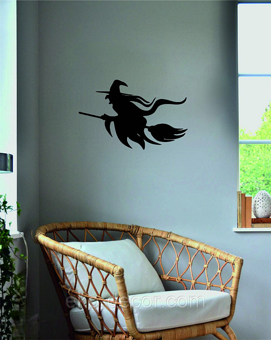 Декоративное настенное Панно «Ведьма на метле с котом», Декор на стену 70*45 см, Черный Киев - изображение 10