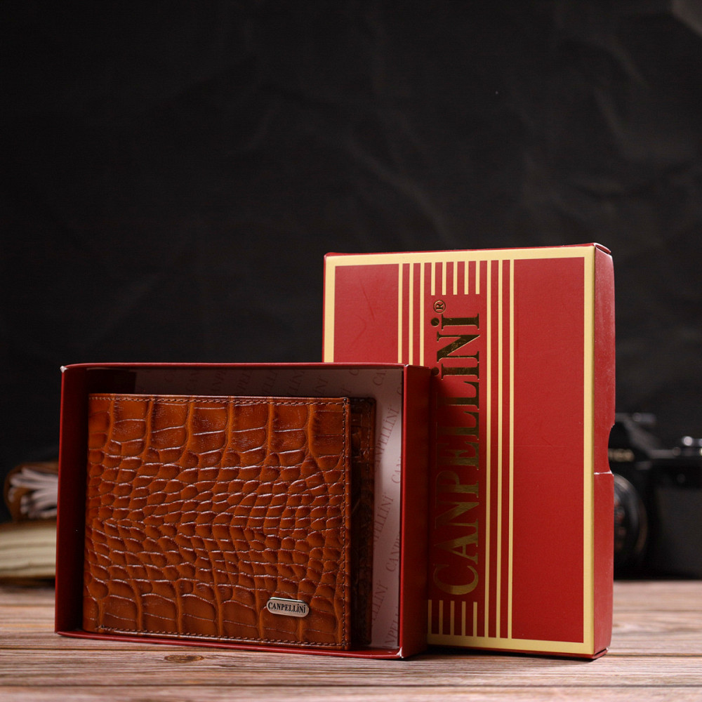 Сучасний гаманець для чоловіків з натуральної шкіри з тисненням під крокодила CANPELLINI 21574 Коричневий Київ - фото 1