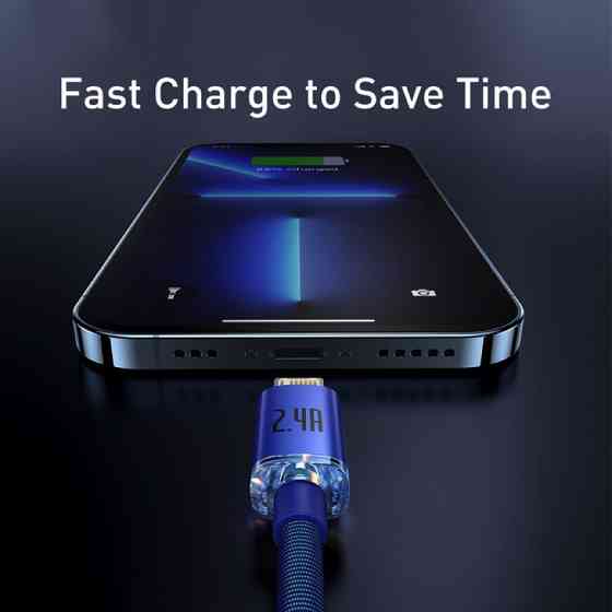 Кабель Baseus Crystal Shine Series Fast Charging Data Cable USB to iP 2.4A 2m Blue Одеса