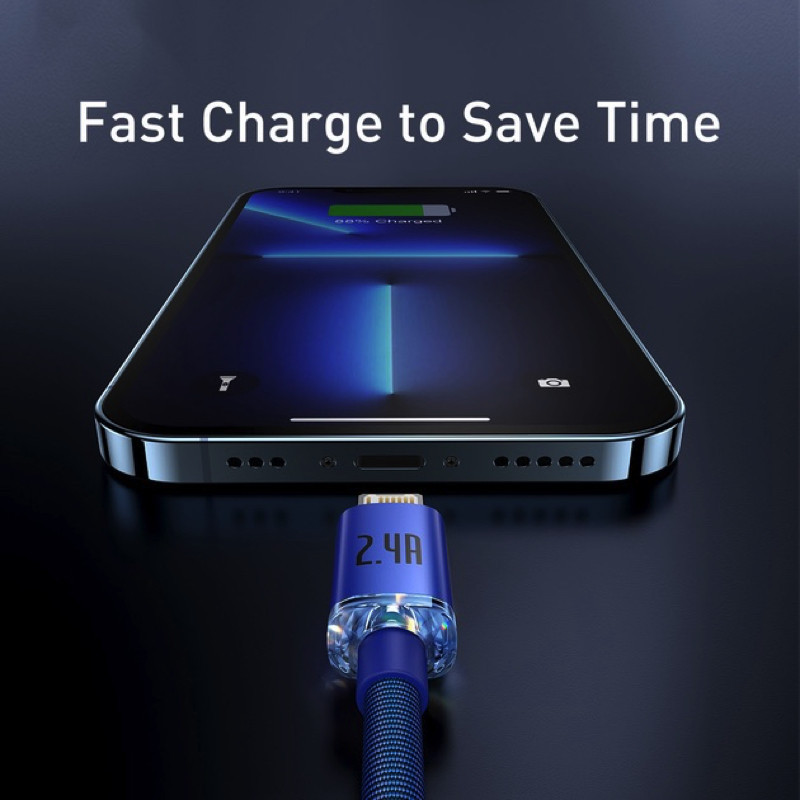 Кабель Baseus Crystal Shine Series Fast Charging Data Cable USB to iP 2.4A 2m Blue Одеса - фото 4