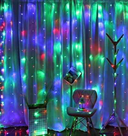 Светодиодная гирлянда-занавес Xmas 220В с Пультом ДК 200LED 2x2 м Разноцветная Киев