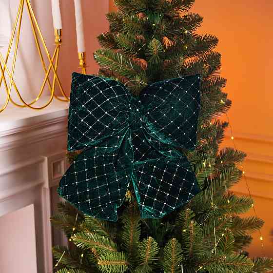 Yiwu Оксамитовий бант для декору зі стразами та візерунком на ялинку 35×45 (см) Зелений CR-2-19 Коломыя