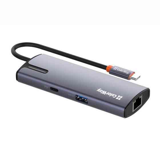 Док-станція ColorWay USB-C 6-в-1 Type C PD 100W/USB3.0х3/USB2.0/RJ45 (CW-HUB03) ( Сірий ) Харьков