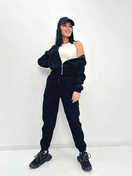 Вельветовий костюм-двійка "Demien" оптом | Батал | Розпродаж моделі Чорний, 50-52 Київ - фото 2