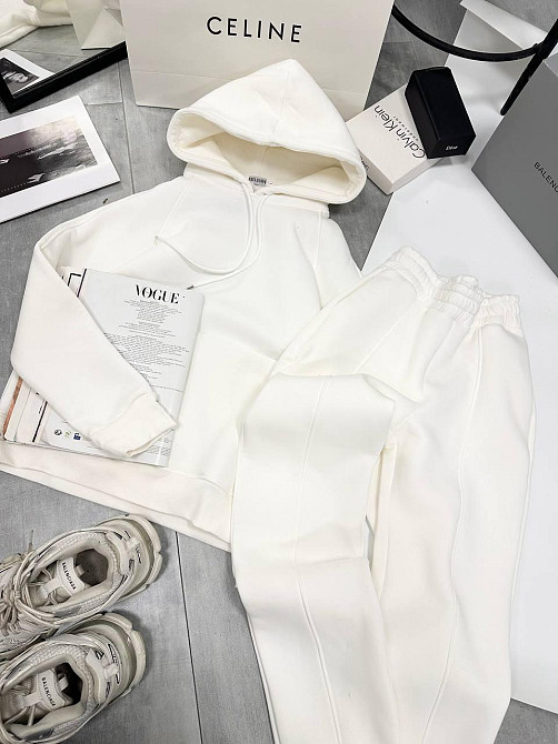 Женский утепленный костюм двойка: худи и штаны турецкая трехнить на флисе Молочный, 42/44 Одесса - изображение 1