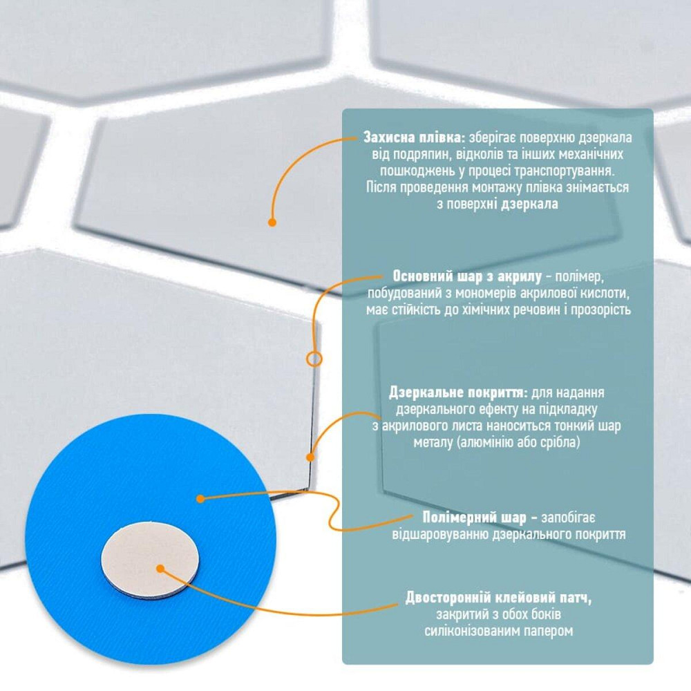 Зеркальный декор акриловый самоклеющийся 80*70мм серебро, 12шт (D) SW-00002511 Днепр - изображение 4