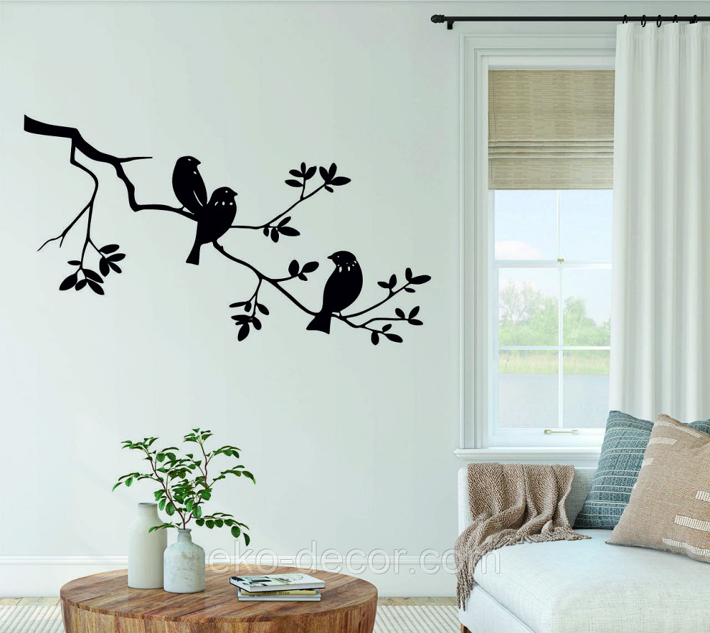 Декоративное настенное Панно «Птички на ветке», Декор на стену 110*62 см, Черный Киев - изображение 3