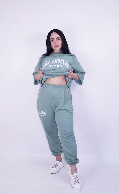 Cпортивный костюм летний женский трикотажный Оливковый XL-2XL Харьков - изображение 2