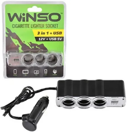 Розгалужувач гнізда прикурювача WINSO 2 в 1 + USB 12V + USB 5V із запобіжником — надійне живлення для кількох пристроїв Ковель