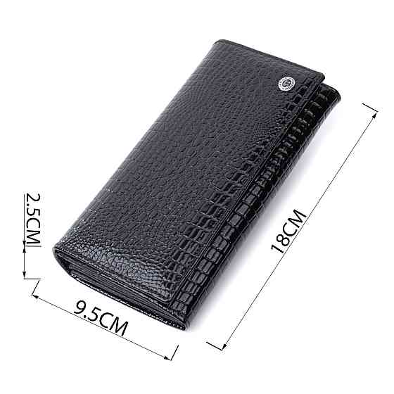 Жіночий гаманець лакований з фактурою під рептилію з натуральної шкіри ST Leather 22718 Чорний Київ