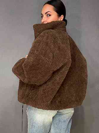 Шуба женская Lady Yep 10017 тедди бомбер оверсайз на молнии, коричневый, one size Киев