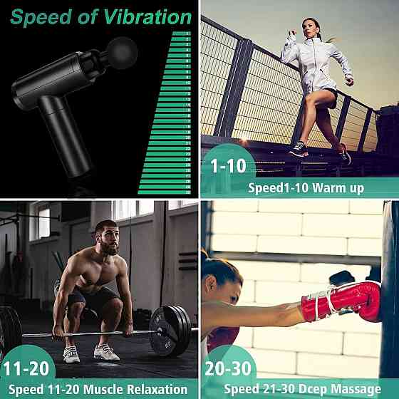 Перкуссионный массажер Cholas Massage Gun, 30 скоростей, 6 насадок, LED-дисплей, 2400 мА·ч, черный Киев