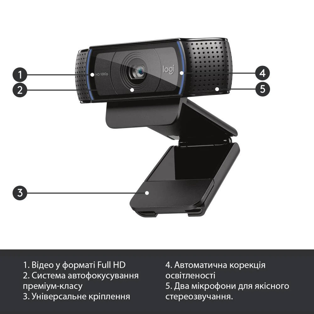 Веб-камера Logitech C920 HD Pro (960-001055) Чорний Харьков - изображение 2