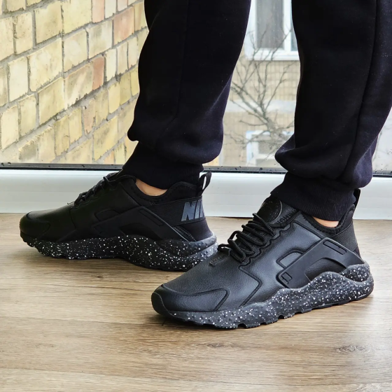 Мужские Чёрные Термо Кроссовки Nike Huarache Кожаные Найк Черные Еврозима (размеры: 41,42,43,44,45) Днепр