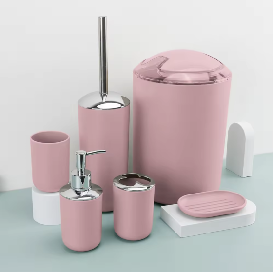 Набір якісних стильних аксесуарів для ванної кімнати Bathlux з 6 предметів, Розовий Кам'янець-Подільський