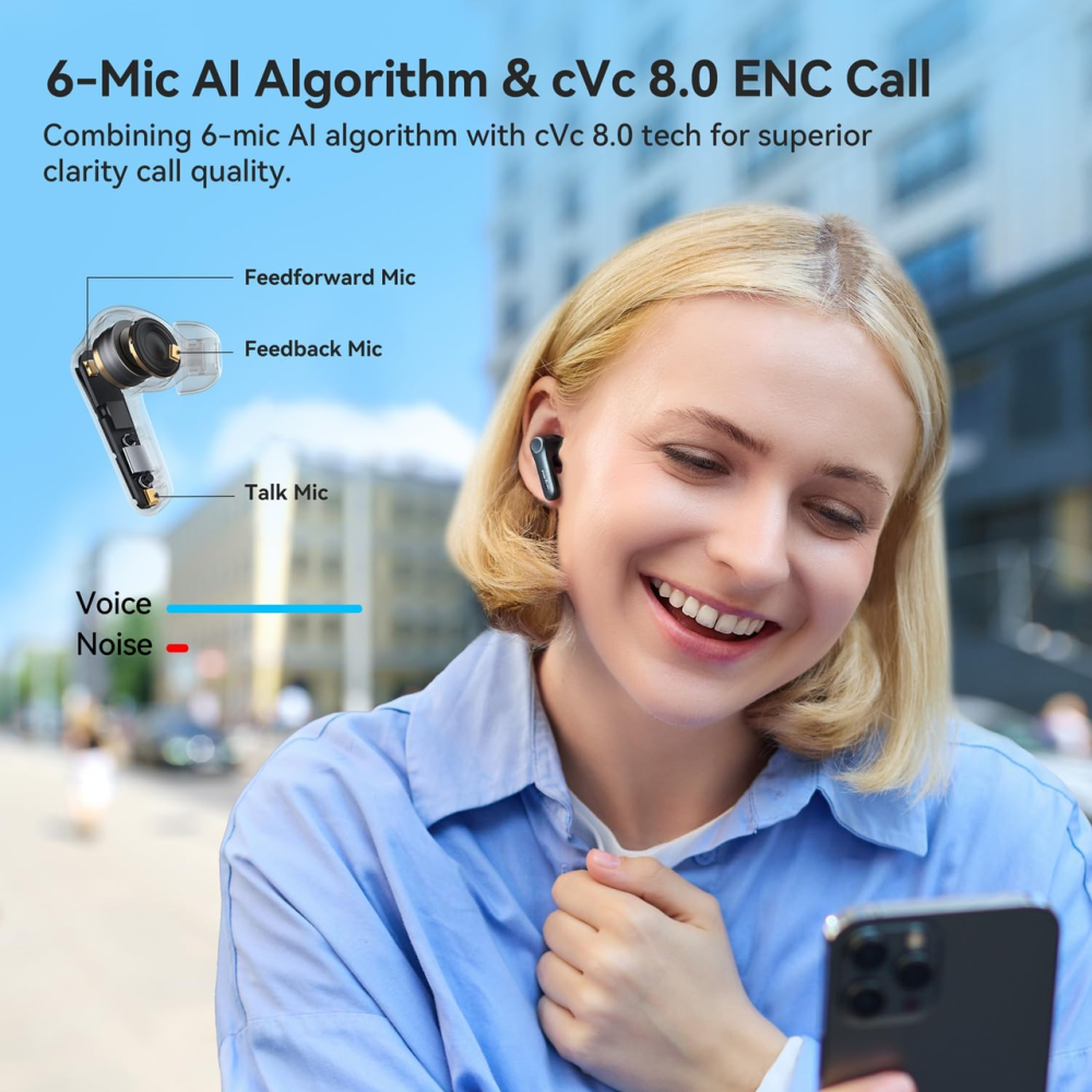 Бездротові навушники EarFun Air Pro 4 TW600, TWS, Bluetooth 5.4, ANC до 50 дБ, aptX Lossless, LDAC, 52 год, чорні Київ - фото 9