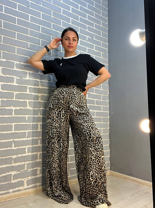 Брюки жіночі Irel 2080 пояс резинка леопардовий принт широкі палаццо one size, темно-коричневий, one size Київ - фото 12
