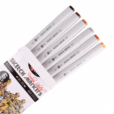 Художній маркер Santi набір двосторонніх sketch Urban 6 шт (390548) Вінниця - фото 3