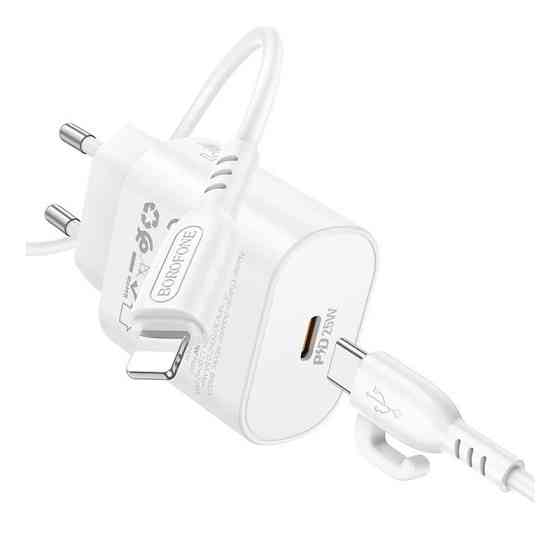 Мережевий зарядний пристрій з кабелем BOROFONE BA82A Platinum single port PD25W charger set (C to iP) (EU) Одеса