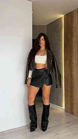 Женская короткая юбка-шорты матовая эко-кожа на замше Черный, 46/48 Одесса