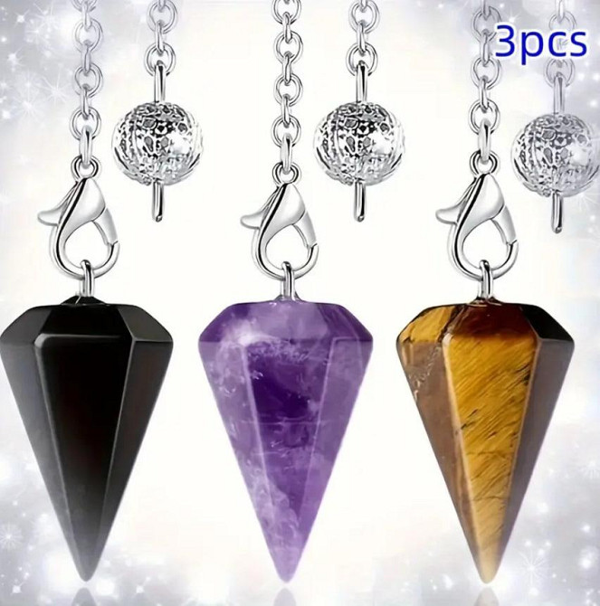 Набор Маятников биолокационных (аметист, обсидиан, тигровый глаз) – 2.5 см. на цепочке Киев - изображение 4