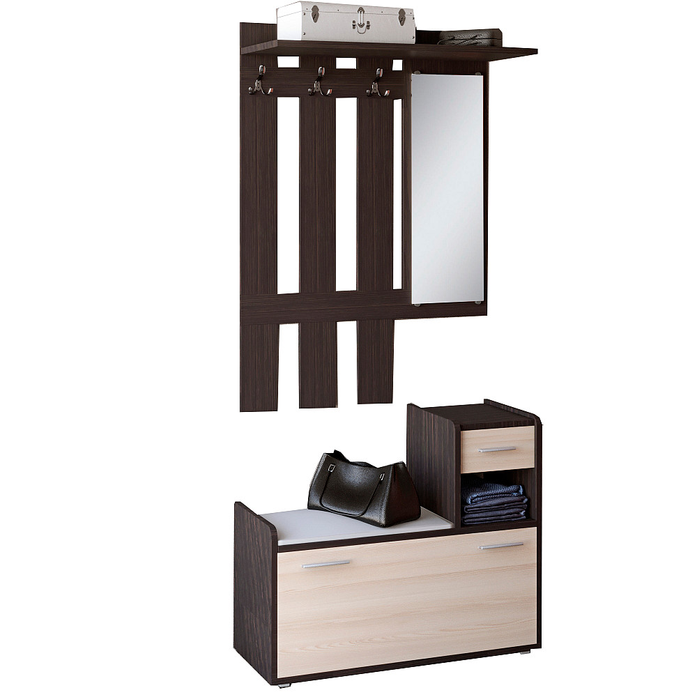 Прихожая Эверест Тандем с вешалкой и тумбой (правая) для обуви венге + дуб молочный (DTM-2456) Львов - изображение 2