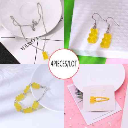 Бижутерия мишки (набор), желтые - в набор входит браслет, кулон, серьги, заколка, материал смола Киев