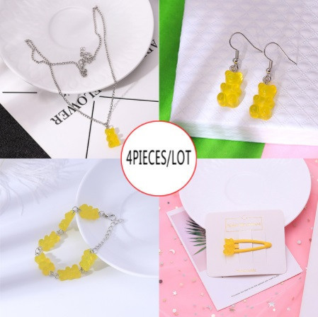 Бижутерия мишки (набор), желтые - в набор входит браслет, кулон, серьги, заколка, материал смола Киев - изображение 1