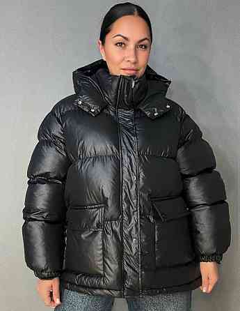 Куртка женская A-N 30046 глянцевая пуффер удлиненная с капюшоном S-M, черный, SM Киев