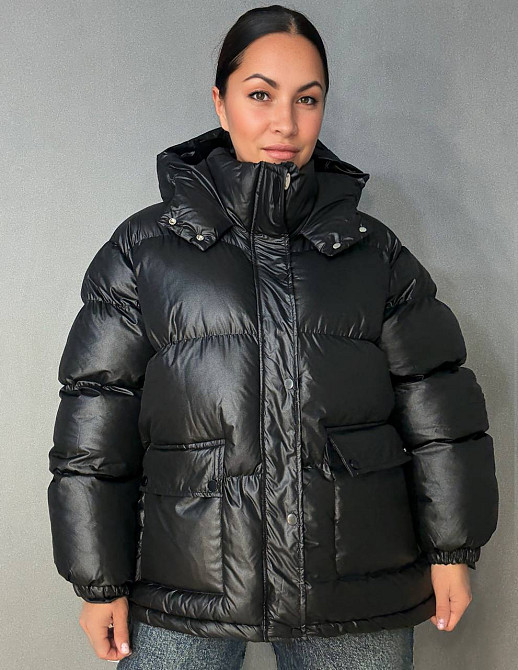 Куртка женская A-N 30046 глянцевая пуффер удлиненная с капюшоном S-M, черный, SM Киев - изображение 1