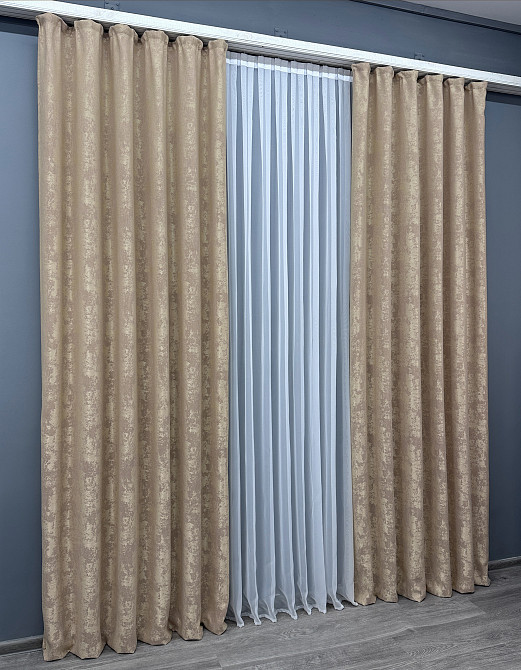 Комплект готовых штор VR-Textil Жаккард Sultan YL № 1548ш Бежевый 100х275 см 2 шт (31-755) Киев - изображение 4