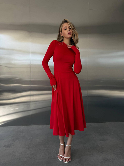 Женское стильное вечернее миди платье из микродайвинга Красный, 44/46 Одесса - изображение 4